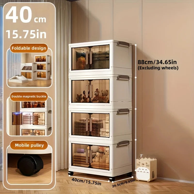 4-5 Tier Heavy-Duty Plastic Folding Storage Cabinet With Lid Wheeled