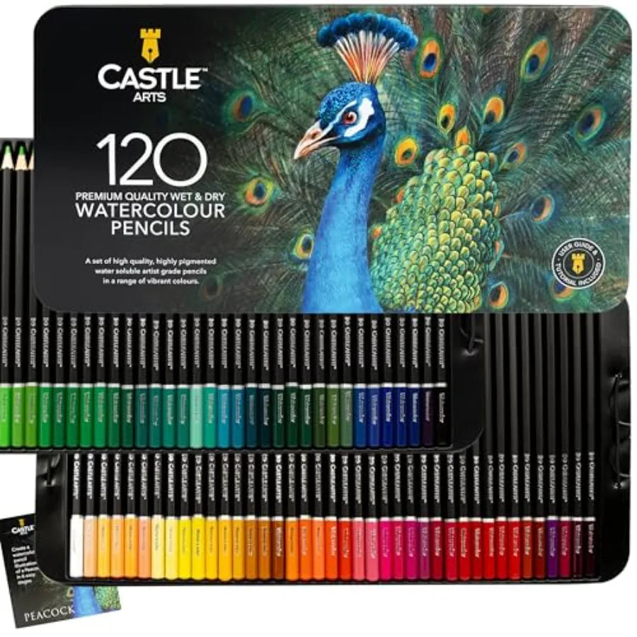 Watercolor Pencils Set 120 Vibrant Pigments In Tin Case