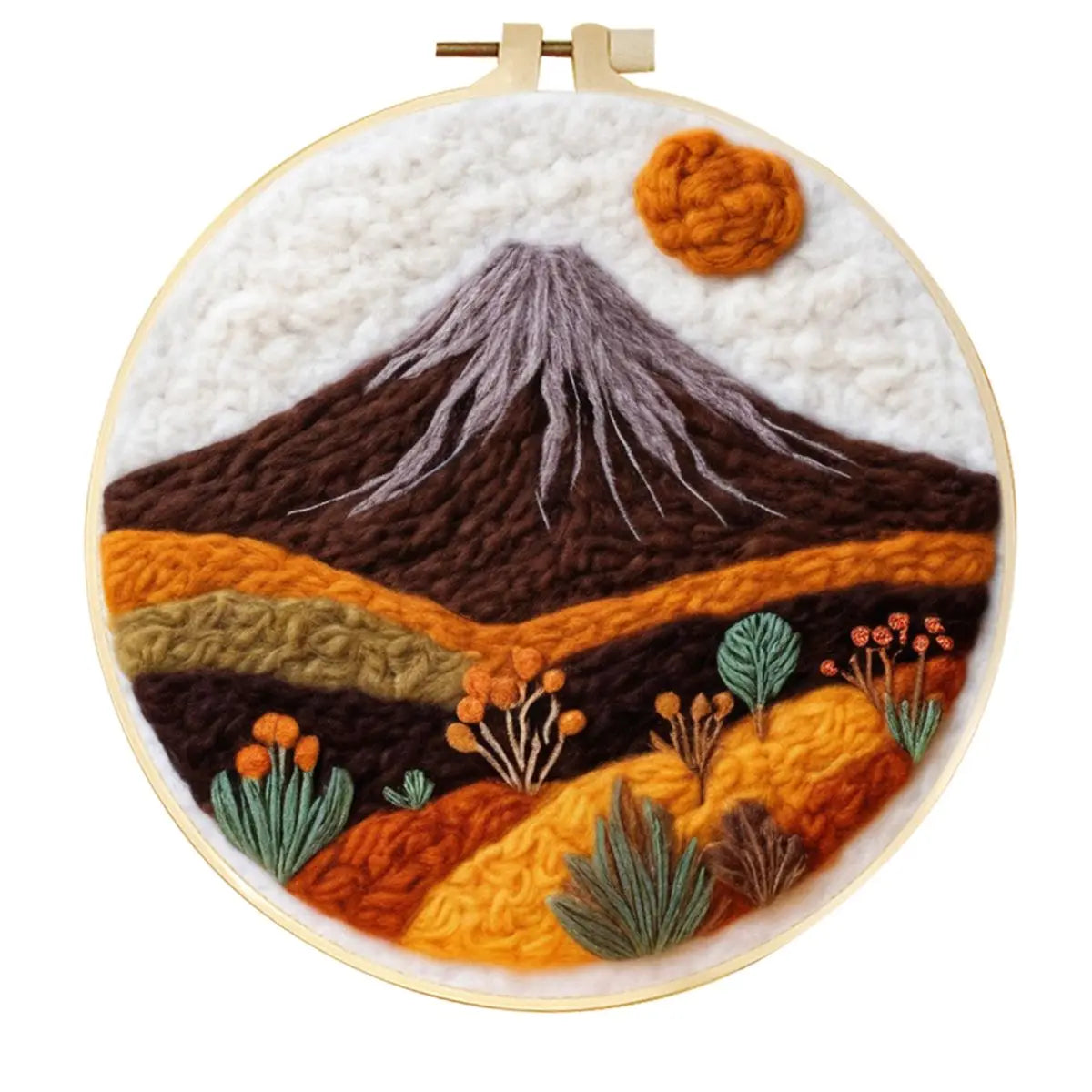 DIY Wool Needle Felting Mountain Landscape Painting Embroidery Frame