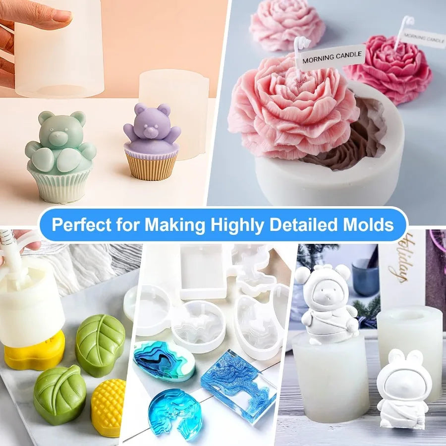 Silicone Mold Making Kit - 20A Liquid Silicone Rubber (1:1 Mix), Non-Toxic & Bubble Free Platinum Cure Silicone for Making Molds for Resin, Soap, Concrete, Craft Molds - 136oz Total