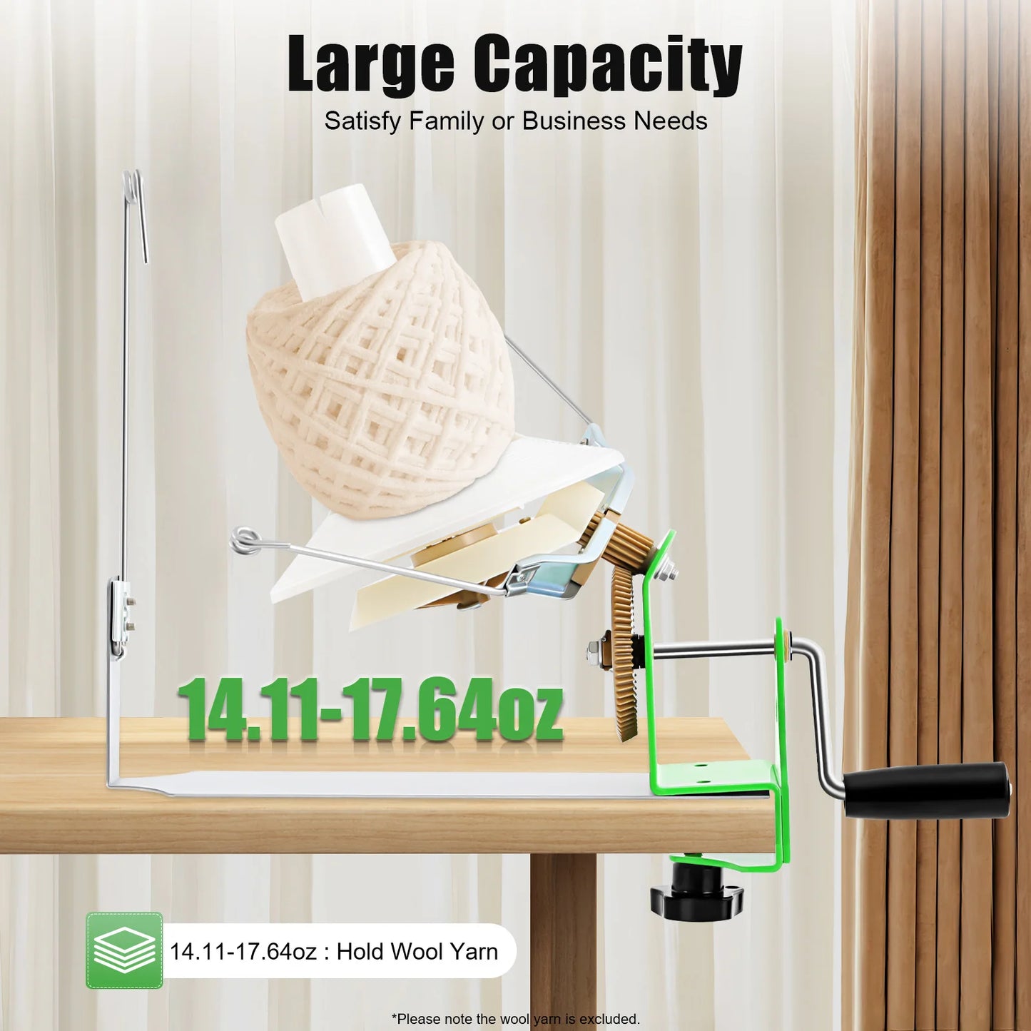Portable Wool Ball Winder 400-500g Large Capacity Yarn Winder Machine for Knitting, Handmade Arts Crafts, DIY Studio, Home & Factory Use – Easy Install & Clean, with Nylon Gears, Dual-Rod Rocker, Clamp Mount Up to 40mm