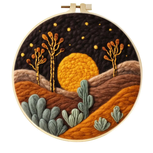 DIY Wool Needle Felting Mountain Landscape Painting Embroidery Frame