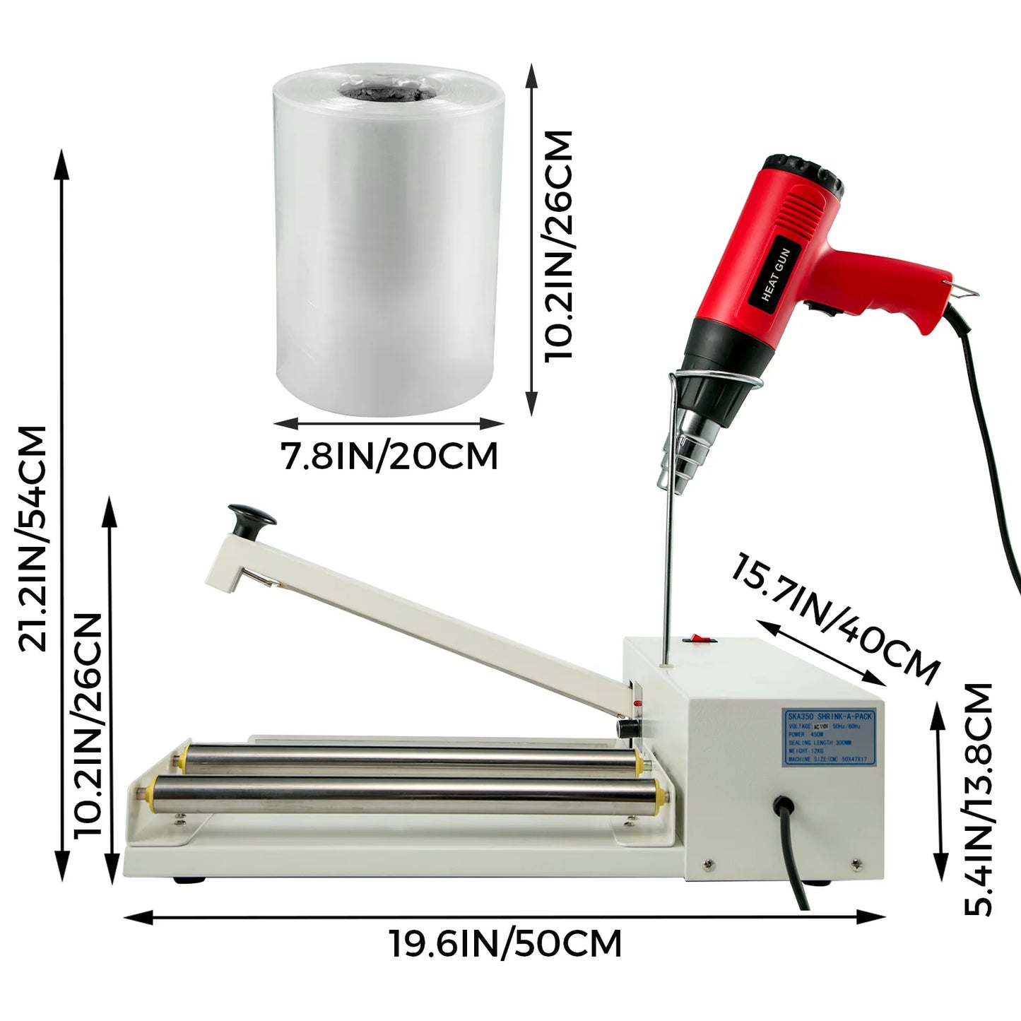 Shrink Wrap Sealer Laminating Machine With Heat Gun 1800W