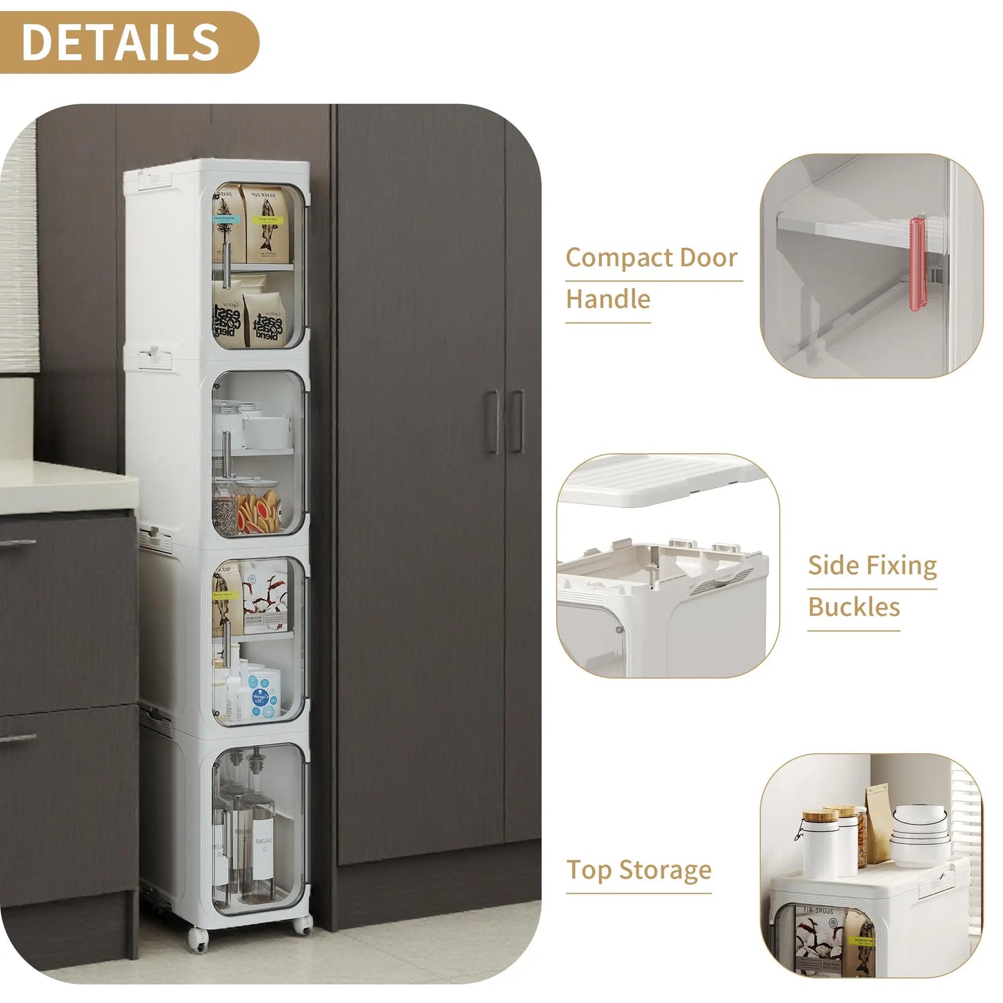 Slim Plastic Storage Cabinet On Wheels With Transparent Doors