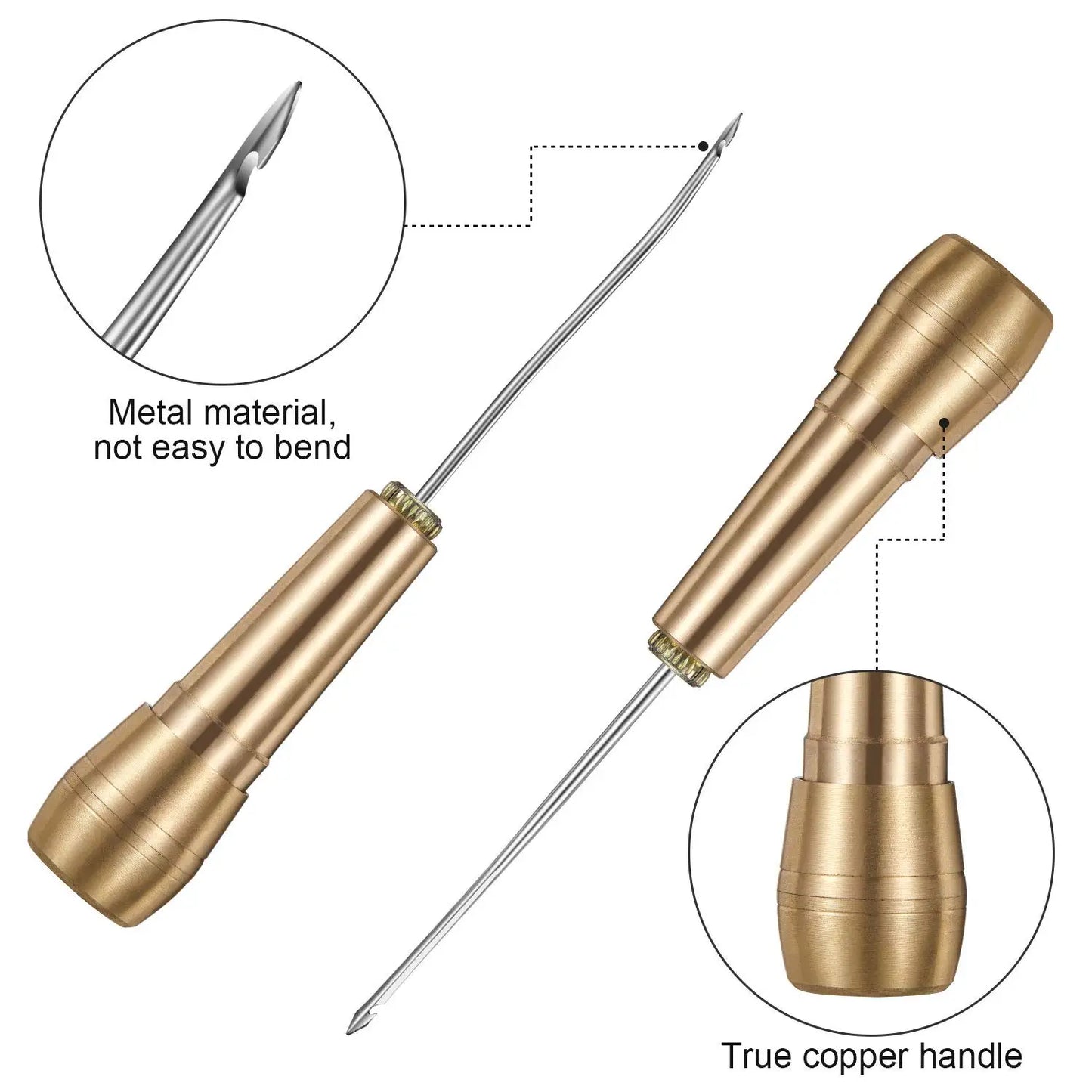 9Pcs Leather Sewing Kit, Copper Handle Leather Sewing Awl, Needle Set, Suitable for Repairing Leather Canvas Tent Shoes