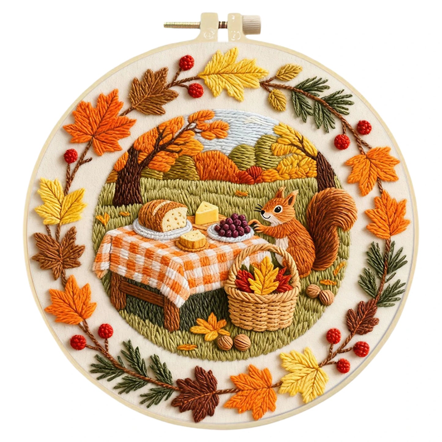 Autumn Embroidery Kit With Hoop For Beginners Craft Lovers Gift