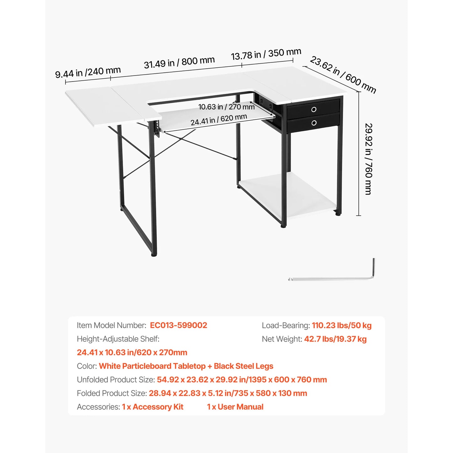 SucceBuy Folding Sewing Table With Cabinet Charging Station