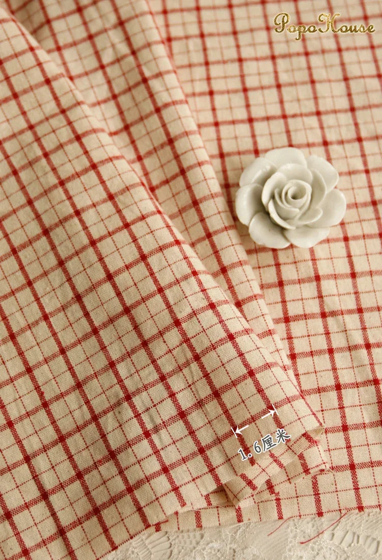 Vintage Linen Grid Striped Woven Cotton Fabric For Sewing Projects