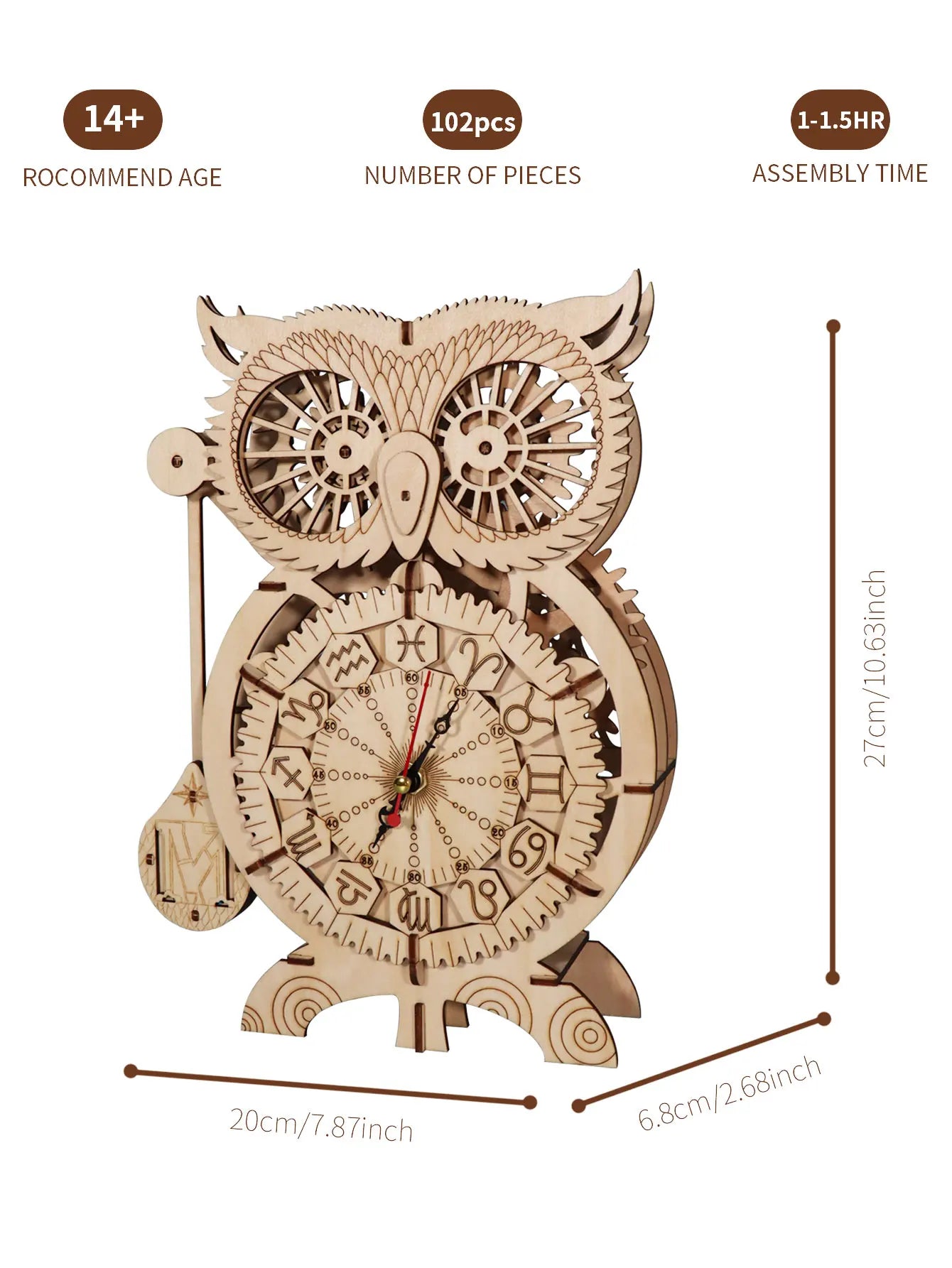 Music Park 3D Owl Wooden Puzzle Clock DIY Kit Gift