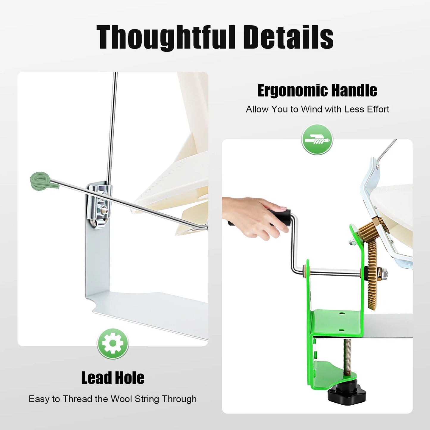 Portable Wool Ball Winder 400-500g Large Capacity Yarn Winder Machine for Knitting, Handmade Arts Crafts, DIY Studio, Home & Factory Use – Easy Install & Clean, with Nylon Gears, Dual-Rod Rocker, Clamp Mount Up to 40mm
