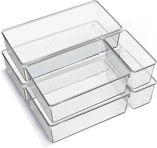Clear Plastic Drawer Organizer Trays 6 Pack For Kitchen