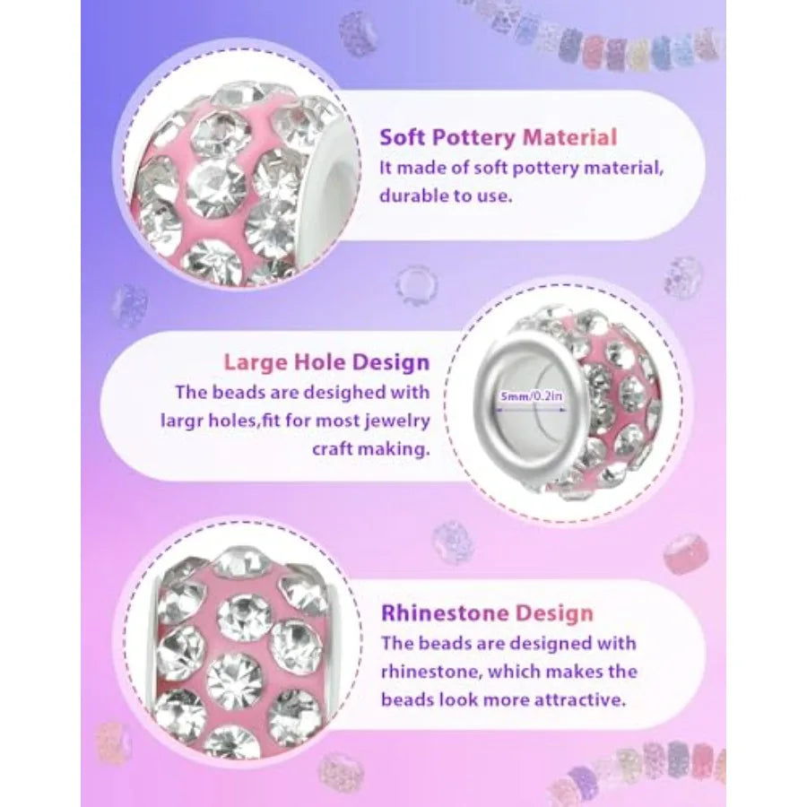 Rhinestone Large Hole Beads For Jewelry Making And Beadable Pens
