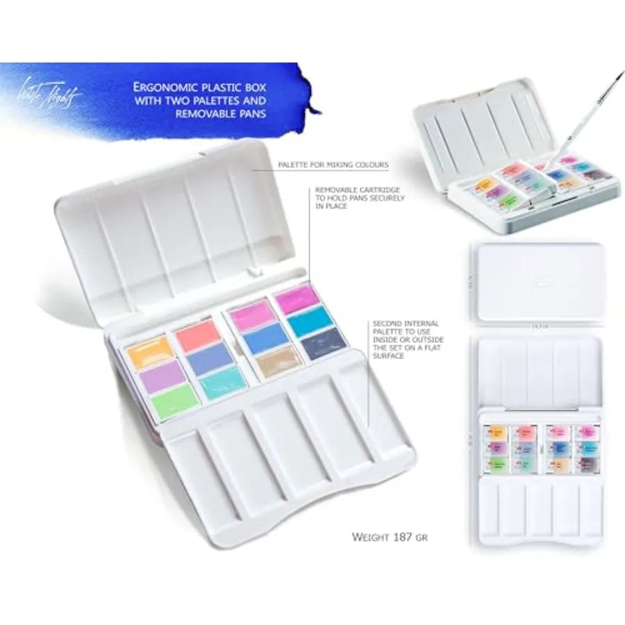 Professional Watercolor Set 12 Full Pans Extra Fine Artist Grade Pigments