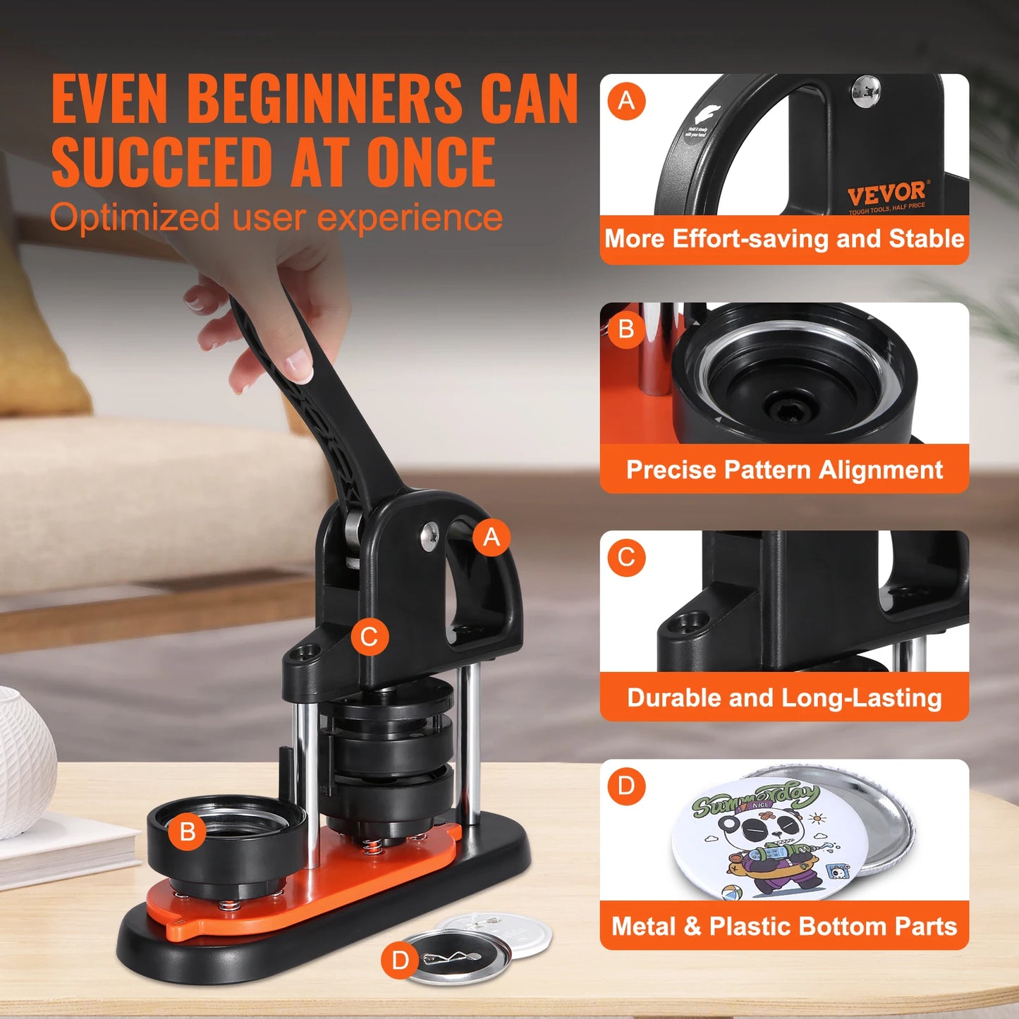 SucceBuy Button Maker Kit With Ergonomic Arc Handle