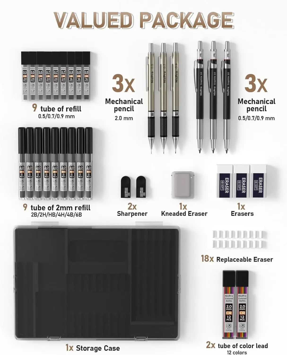 35Pcs Art Mechanical Pencil Set With Metal Drafting Pencils And Lead Holders