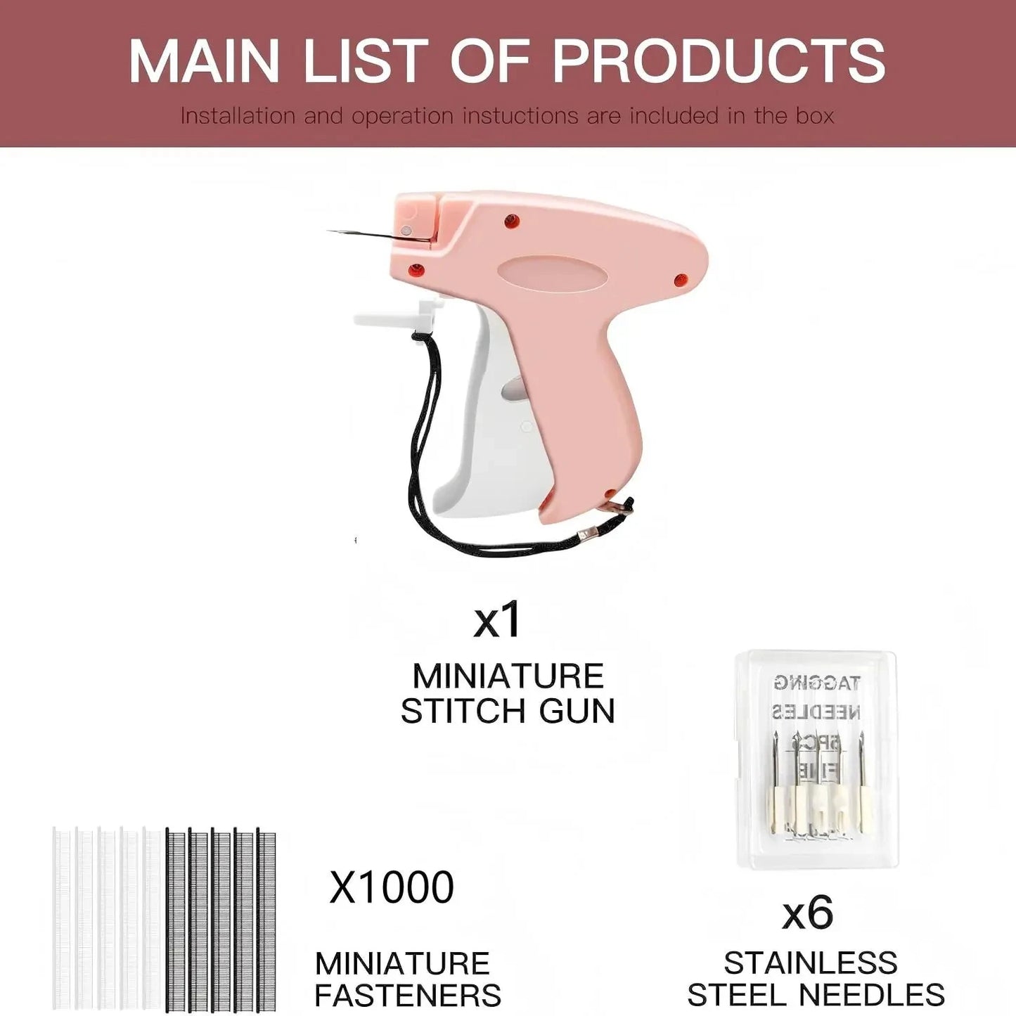 Clothing Stitch Gun Fast Garment Repair Tool, Handheld Sewing Stitching Gun with 6 Needles and Black White Fasteners, Quick Fabric Mending Machine for Clothes Hem Pants Jeans Dress Curtains DIY Tailor Sewing Supplies