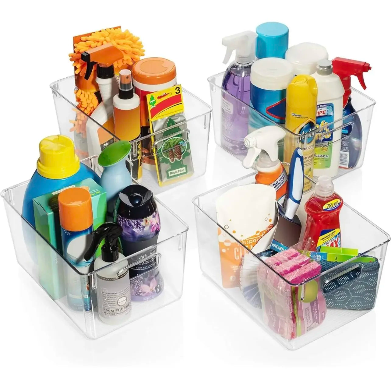 Clear Plastic Storage Bins 4 Pack Pantry Fridge Organizer Containers