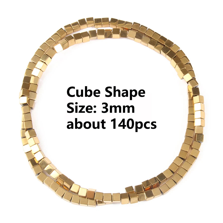 Color Retention Real Gold Plated Hematite Bead Irregular Heart Cube Rondelle Spacer Beads For Jewelry Making Diy Bracelet 15inch