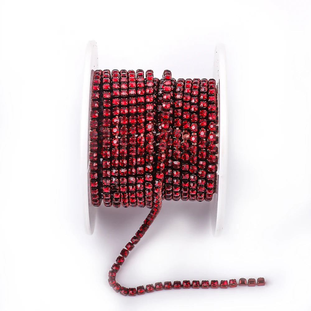 Red Glass Rhinestone Chain Trim Sew On For Garments