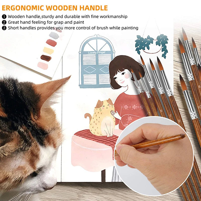 12-Piece Nylon Artist Paint Brush Set for Acrylic, Watercolor, Oil