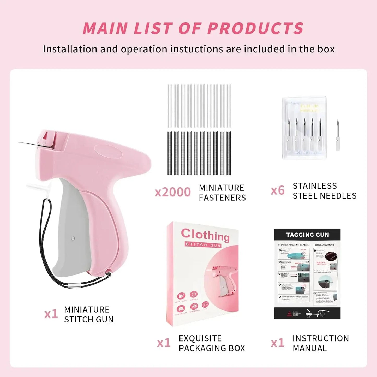 Clothing Stitch Gun Fast Garment Repair Tool, Handheld Sewing Stitching Gun with 6 Needles and Black White Fasteners, Quick Fabric Mending Machine for Clothes Hem Pants Jeans Dress Curtains DIY Tailor Sewing Supplies