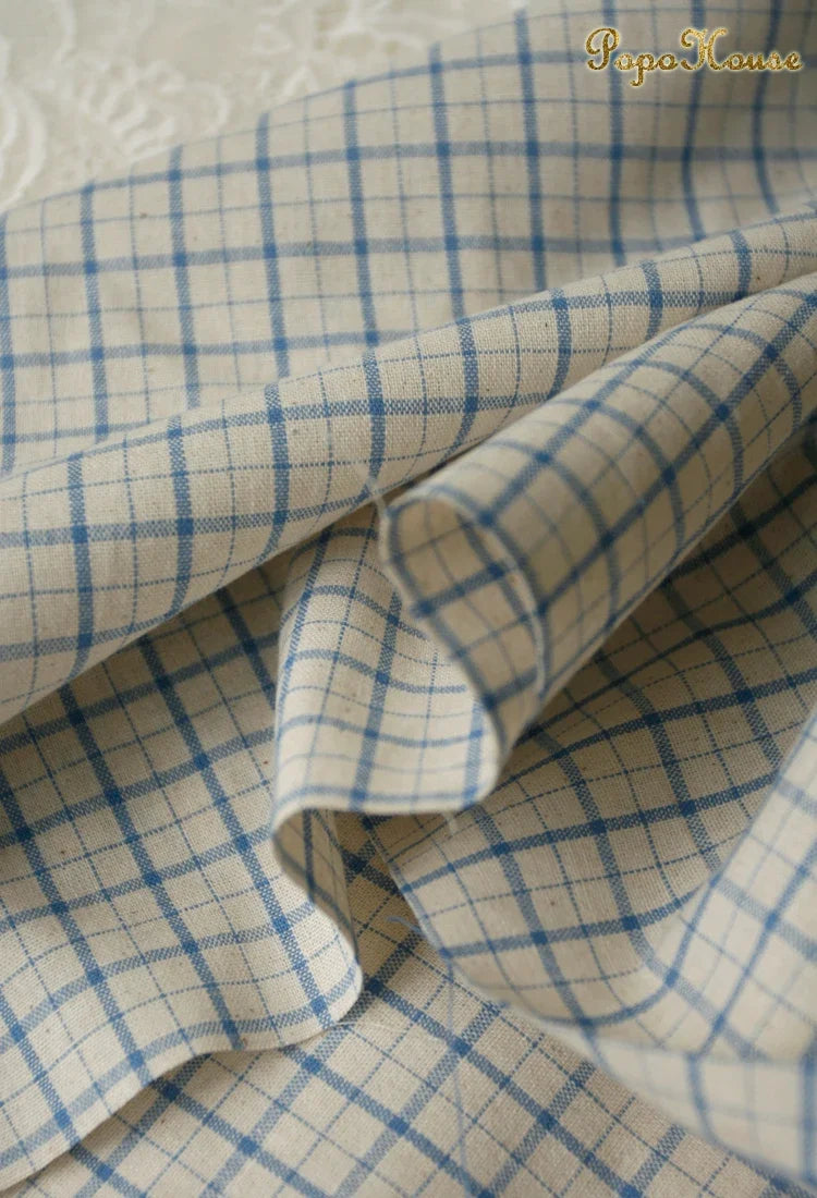 Vintage Linen Grid Striped Woven Cotton Fabric For Sewing Projects