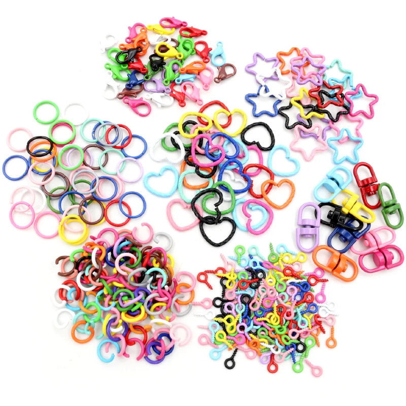 Colorful Mixed Alloy Split Jump Rings Lobster Clasp Eyelets Screw Pins Keychain DIY Jewelry Making Accessories Supplies