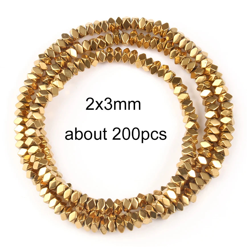 Color Retention Real Gold Plated Hematite Bead Irregular Heart Cube Rondelle Spacer Beads For Jewelry Making Diy Bracelet 15inch