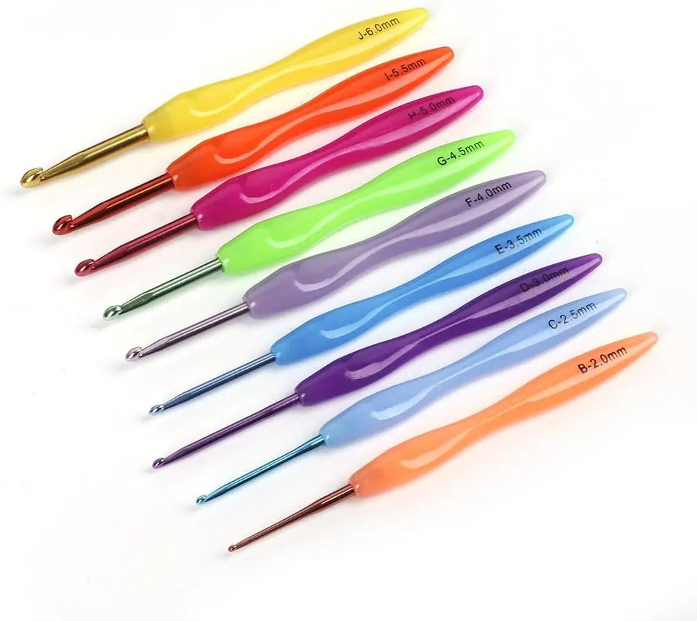 9Pcs Ergonomic Crochet Hooks Set with Soft Grip Handles Large Eye Needles Stitch Markers Tape Measure Complete Knitting Kit