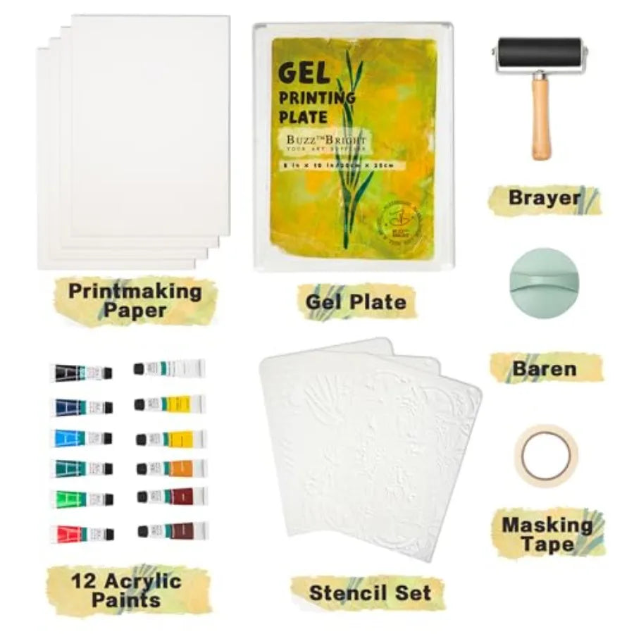 Gel Printing Plate Kit With Printmaking Paper And Brayer