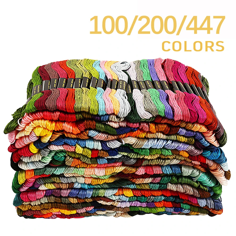 Mixed Colors Embroidery Thread Kit 100/200/447Pcs Cotton Floss Skeins