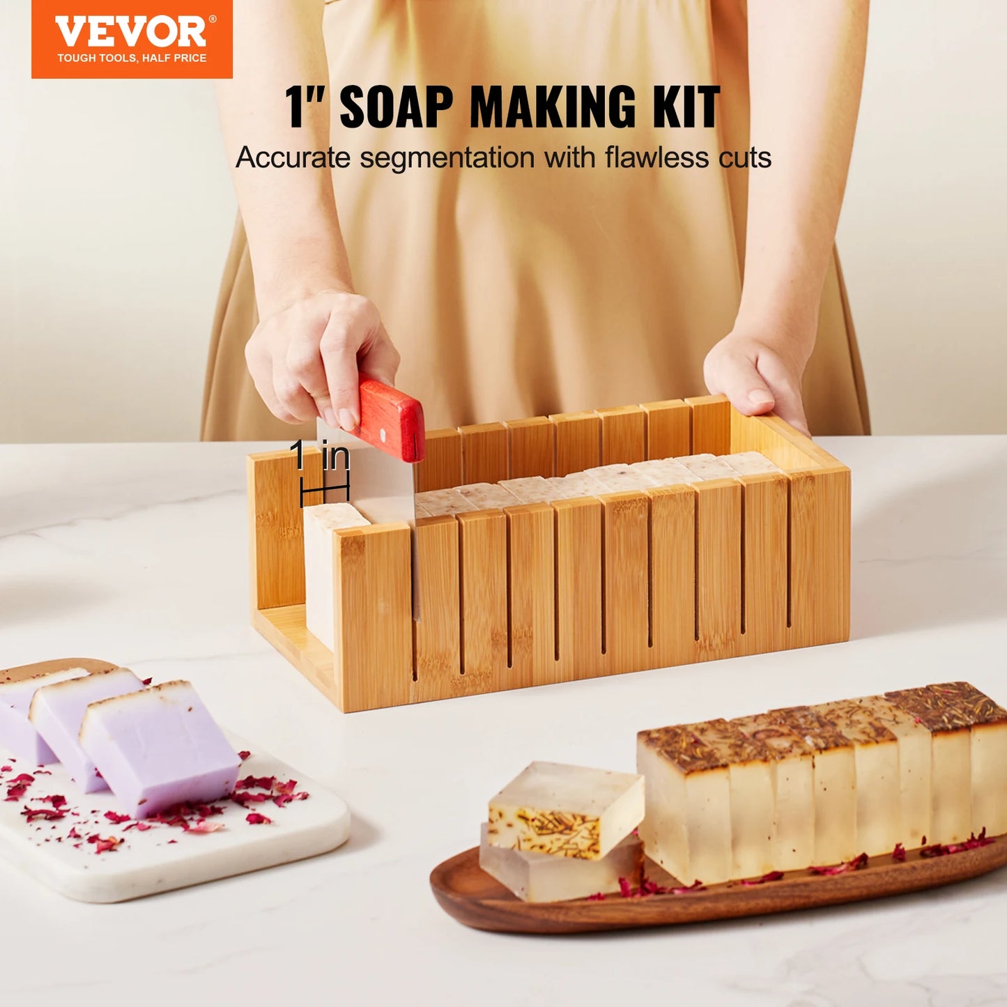Soap Making Kit With Bamboo Box, Silicone Mold, Stainless Cutters