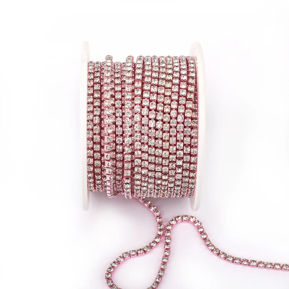 Red Glass Rhinestone Chain Trim Sew On For Garments