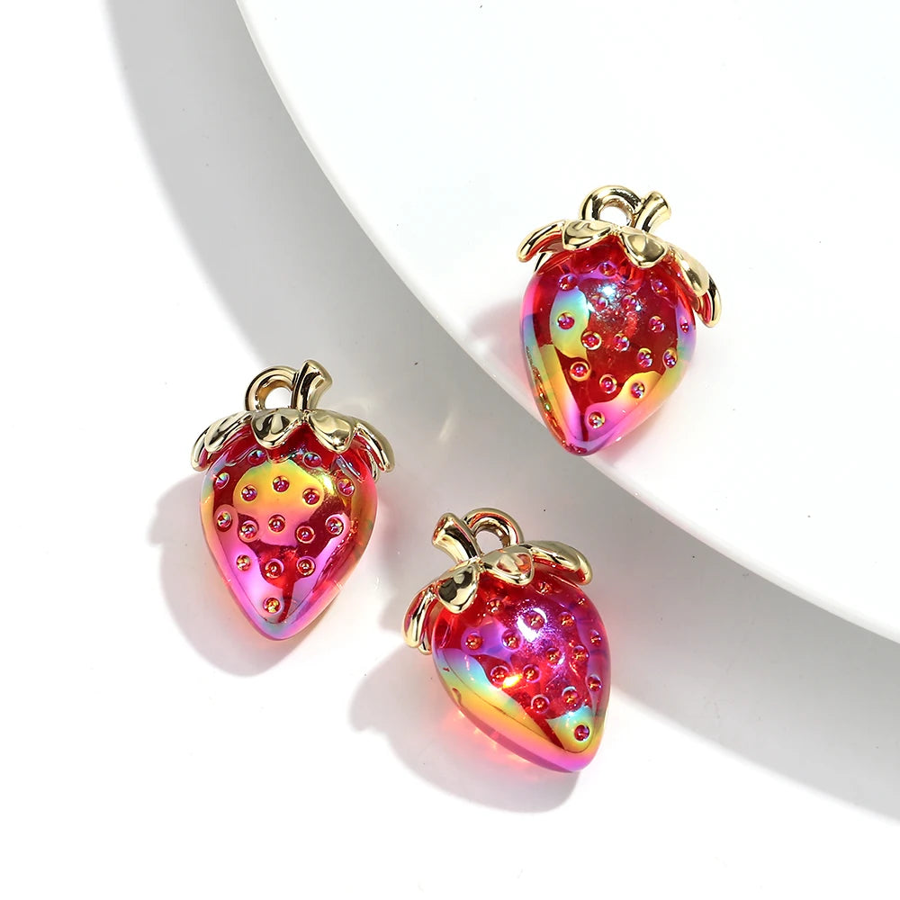 Strawberry Acrylic Charms Iridescent Pendants For DIY Jewelry