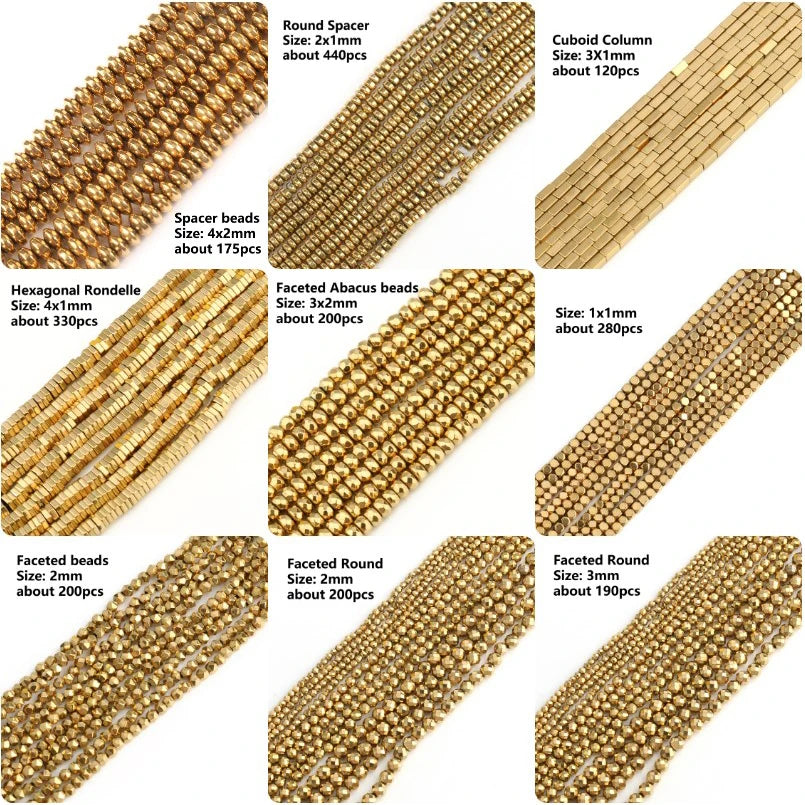 Color Retention Real Gold Plated Hematite Bead Irregular Heart Cube Rondelle Spacer Beads For Jewelry Making Diy Bracelet 15inch
