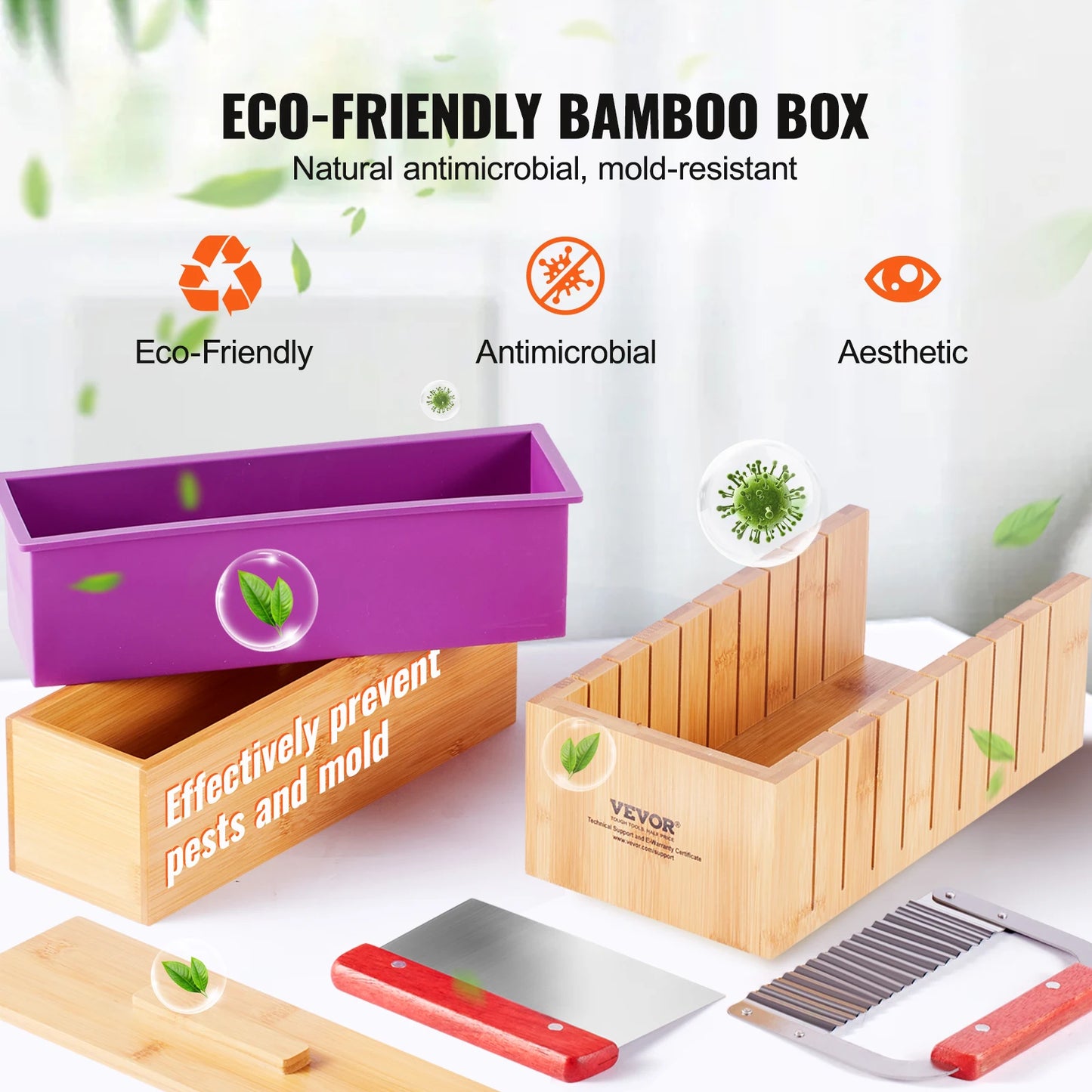 Soap Making Kit With Bamboo Box, Silicone Mold, Stainless Cutters