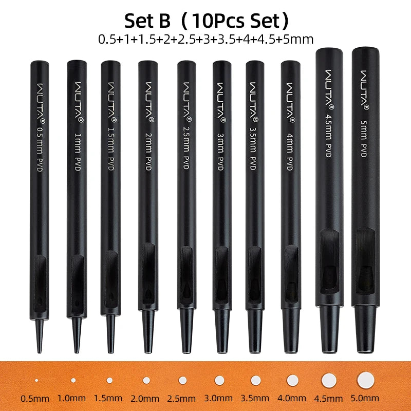 Leather Round Hole Punch Tool Set With Titanium Plating