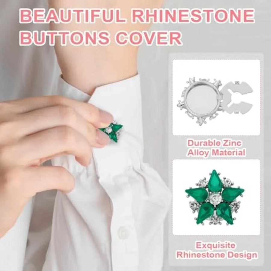 Rhinestone Button Cover Set, 6Pcs Star Flower Crystal Embellishments