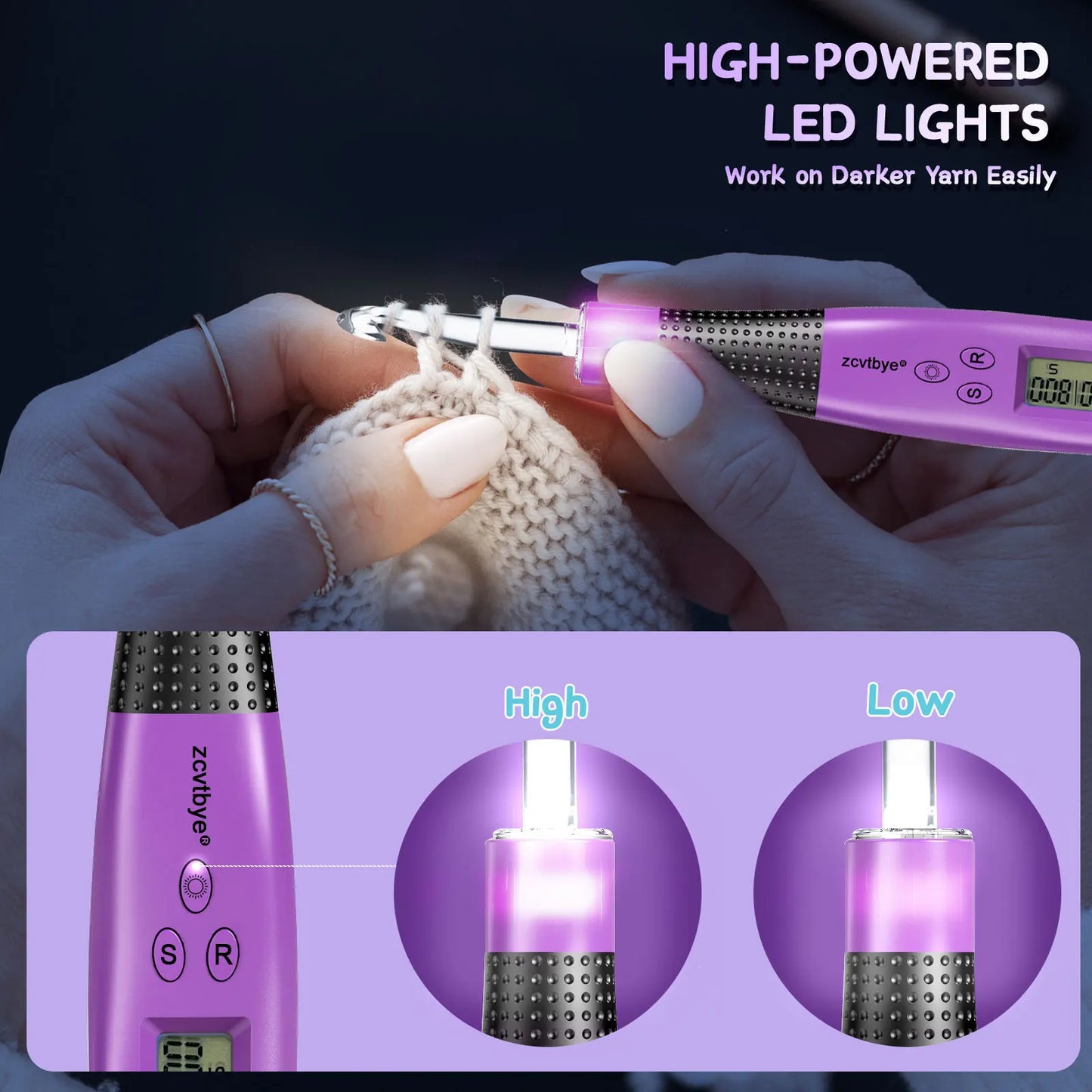 24Pcs Crochet Hook Set With Counter And LED Light Ergonomic