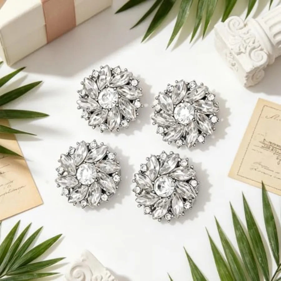 Rhinestone Button Covers Six Piece Detachable Crystal Embellishments For Clothing