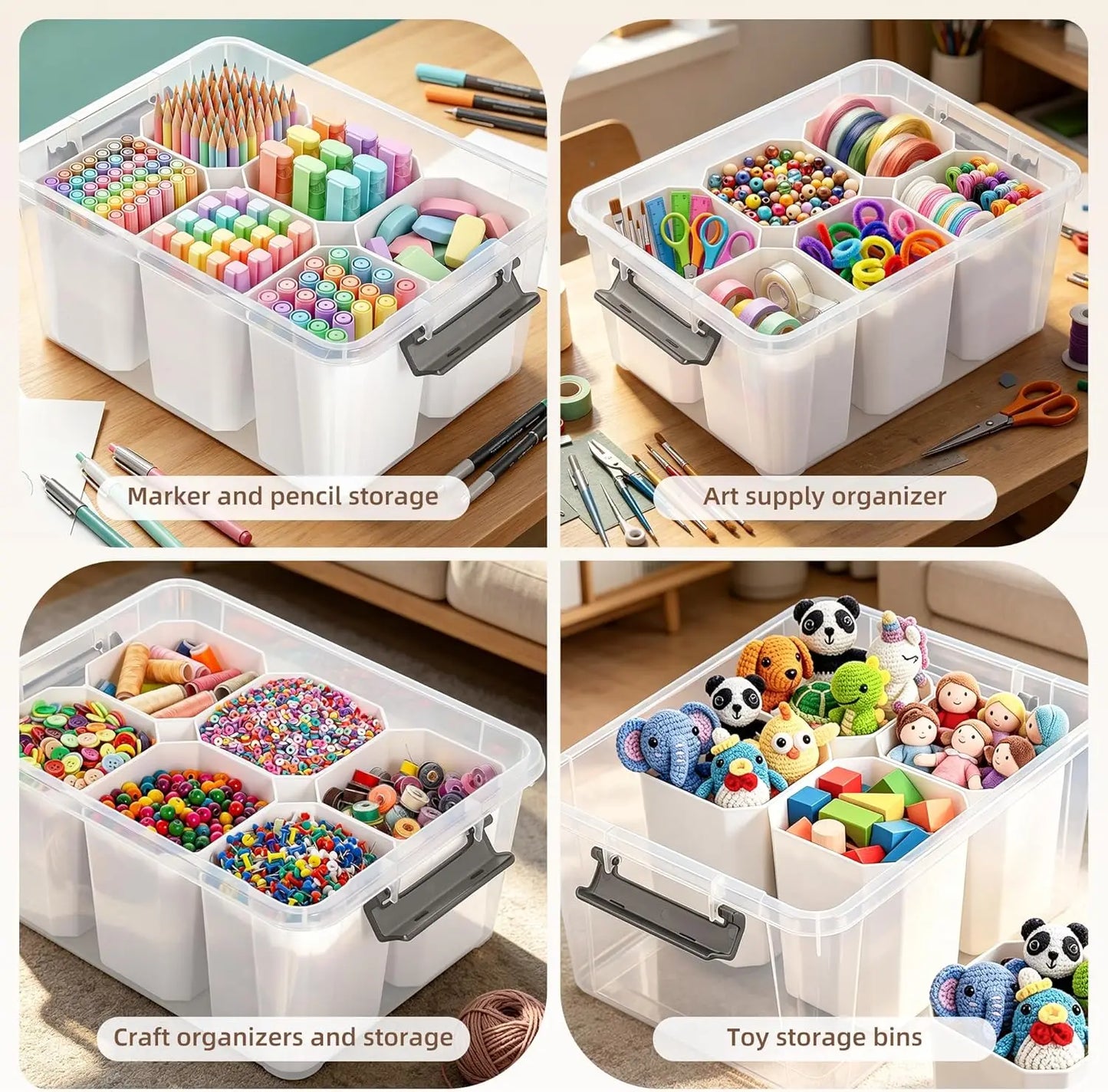 Clear Plastic Storage Bins With Lids For Organizing Tools And Crafts