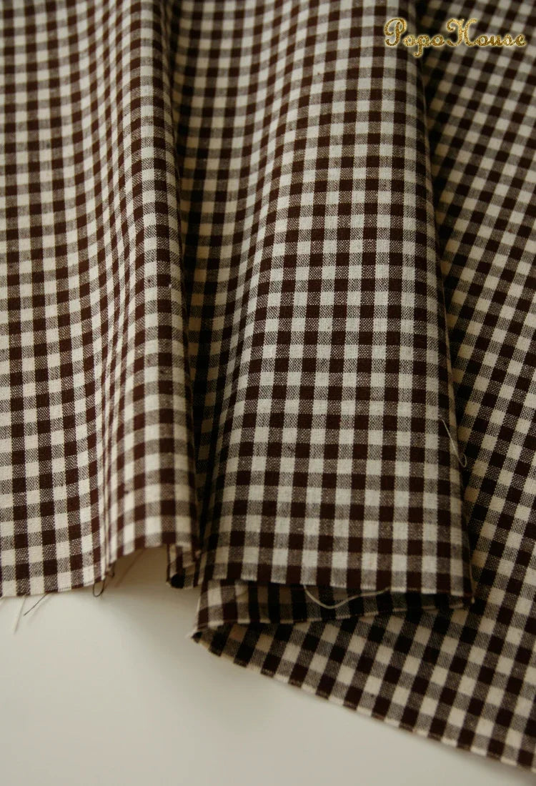 Vintage Linen Grid Striped Woven Cotton Fabric For Sewing Projects