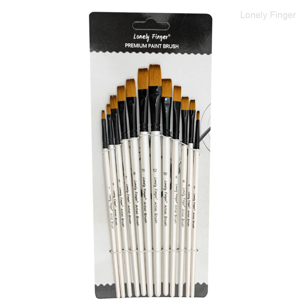 12-Piece Nylon Artist Paint Brush Set for Acrylic, Watercolor, Oil