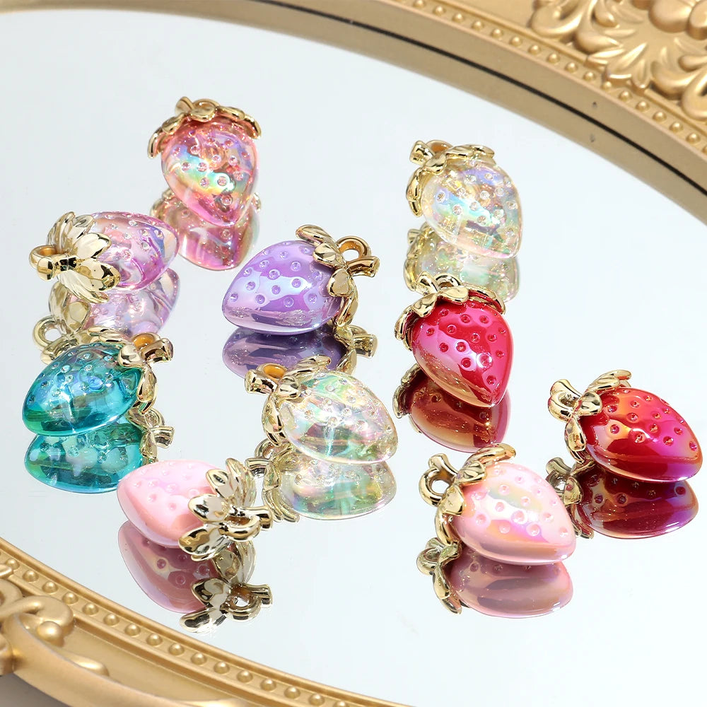 Strawberry Acrylic Charms Iridescent Pendants For DIY Jewelry
