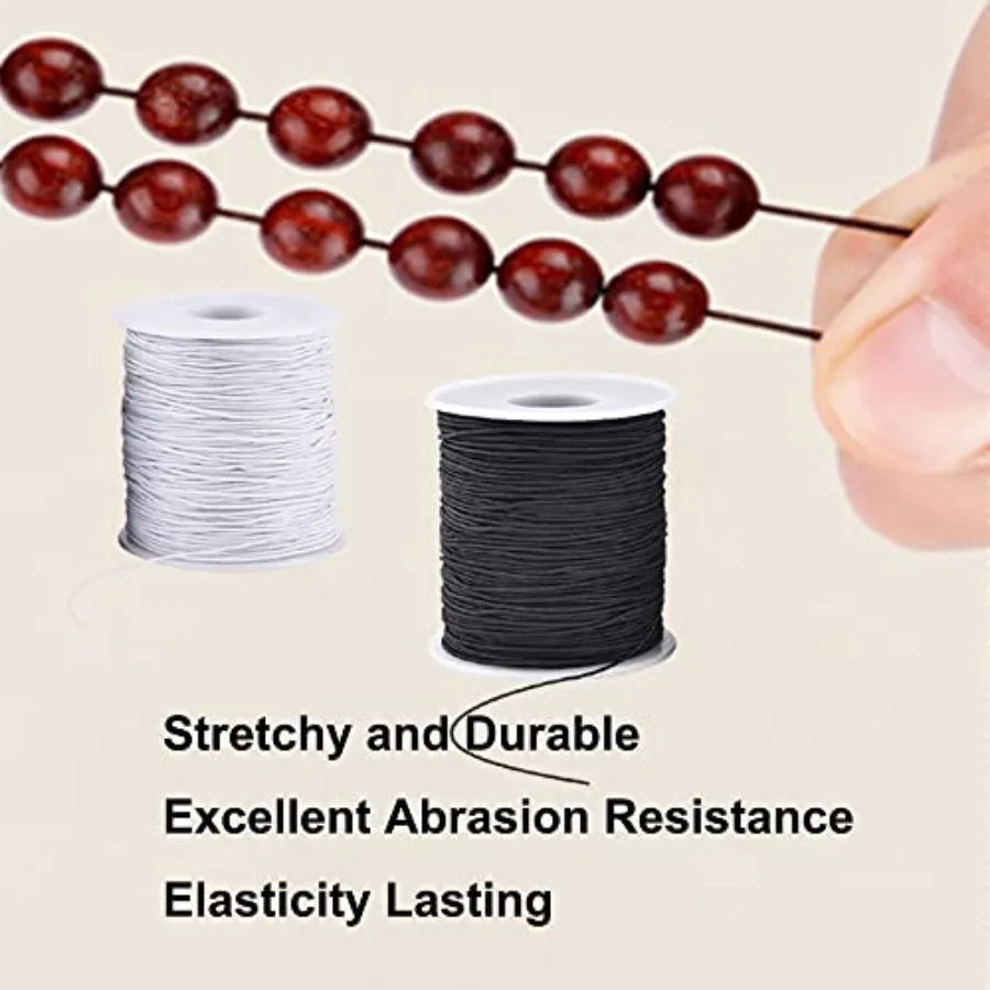 Stretchy String for Bracelets, 4 Rolls 1 mm Sturdy Elastic String Elastic Cord for Jewelry Making, Necklaces, Beading 2 Black+