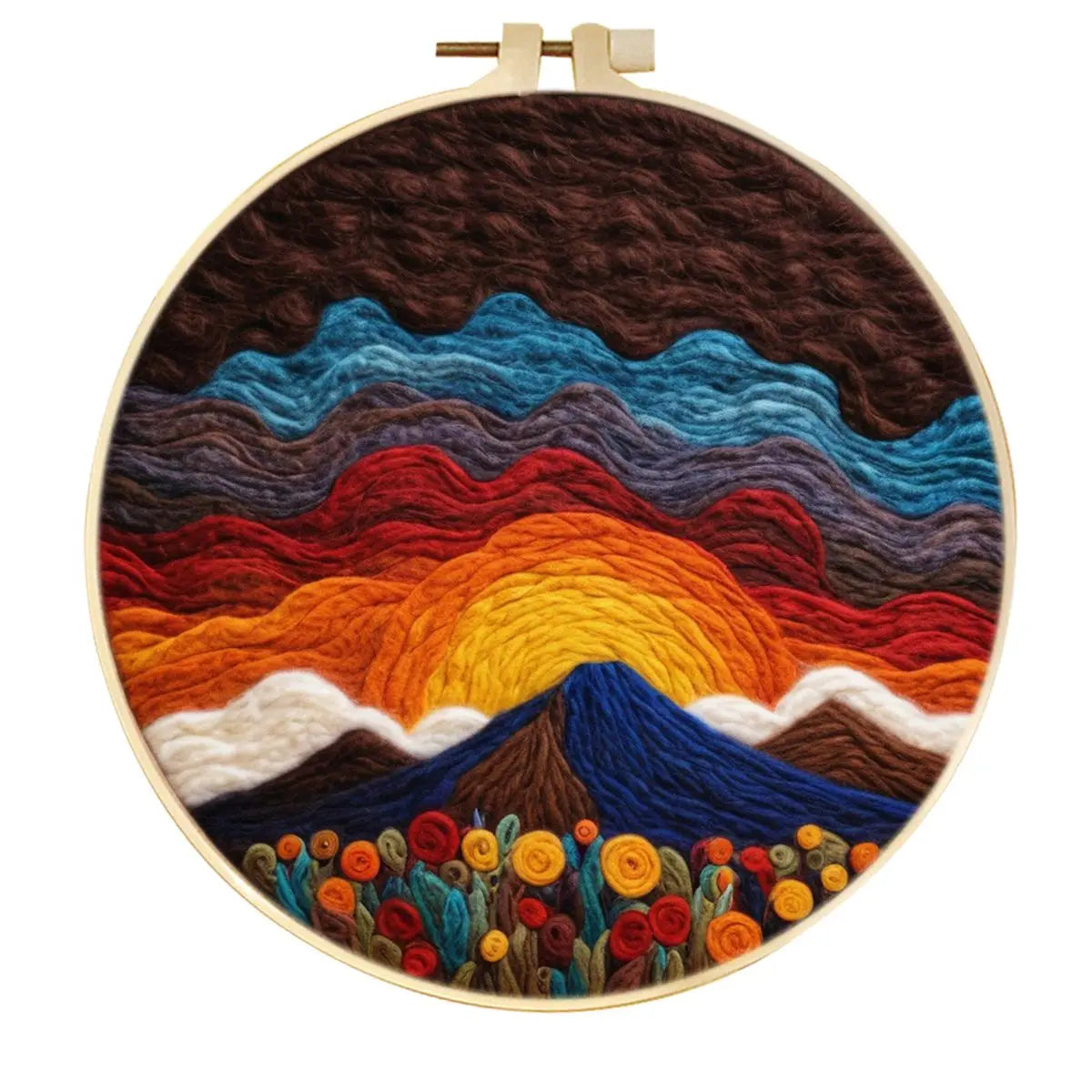 DIY Wool Needle Felting Mountain Landscape Painting Embroidery Frame