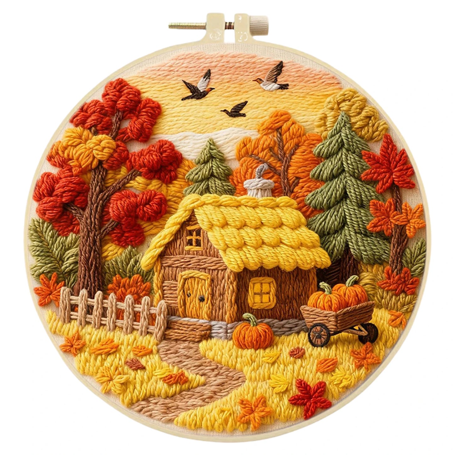 Autumn Embroidery Kit With Hoop For Beginners Craft Lovers Gift