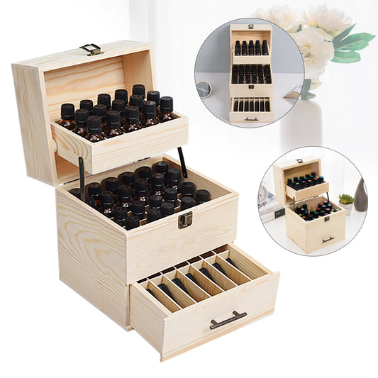 Wood Essential Oil Box 59 Grid 3 Layer Storage Box