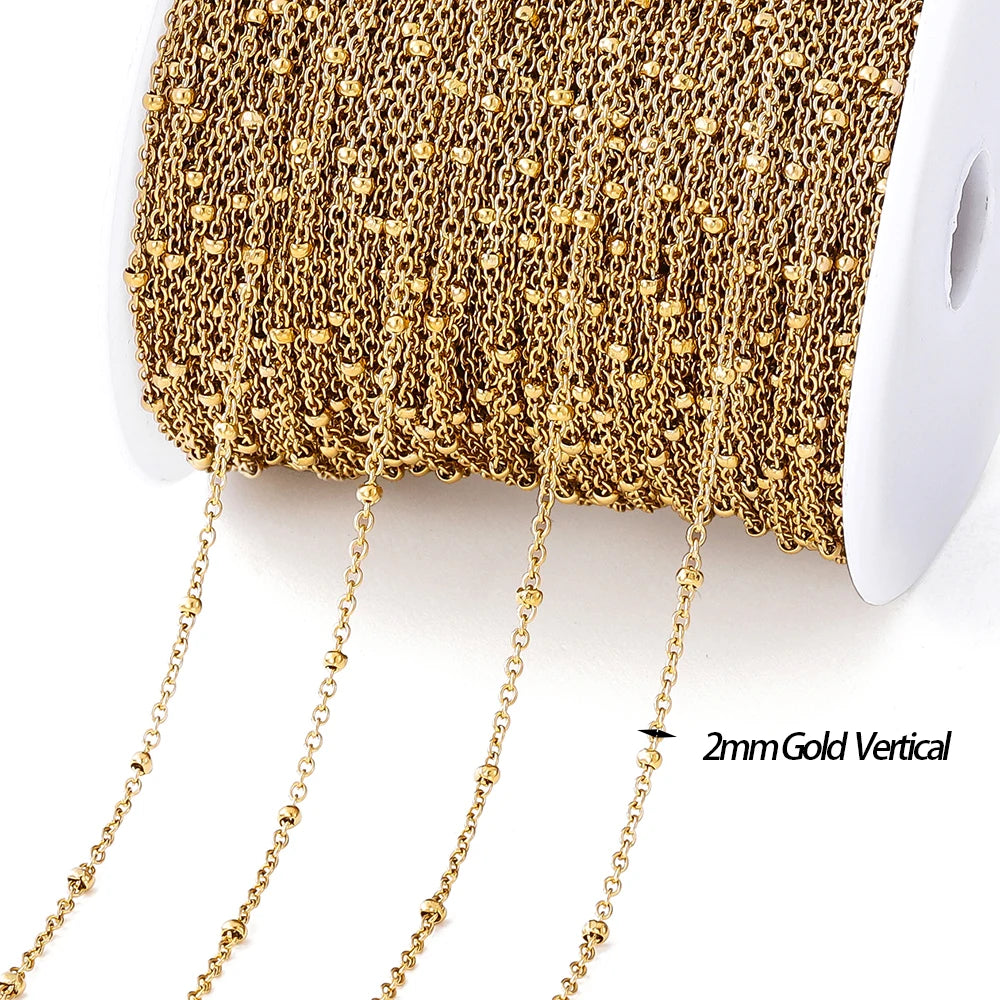No Fade 2Meters Stainless Steel Chains Gold Color Lips Beads Beaded Chain for Jewelry Making DIY Necklace Bracelet Accessories