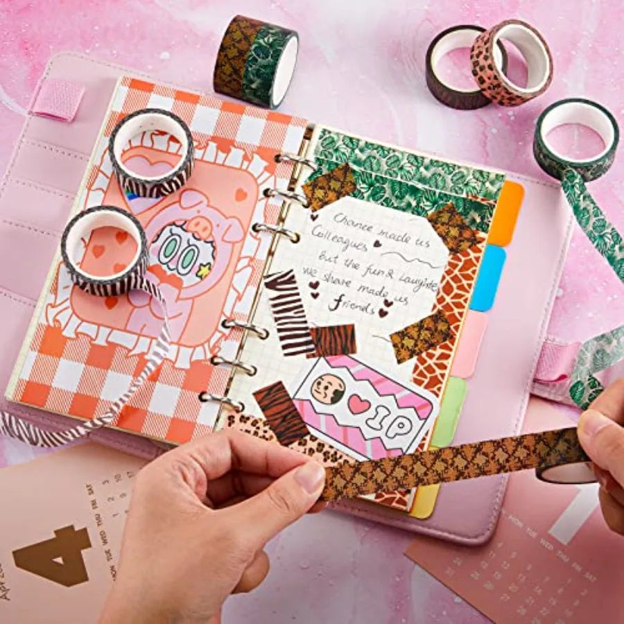 12 Rolls Animal Print Washi Tape, Safari Jungle Decorative Masking Tape for Scrapbooking, Planner, Journaling, DIY Crafts and G
